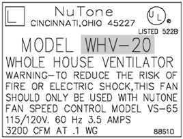 NuTone Whole House Ventilator
