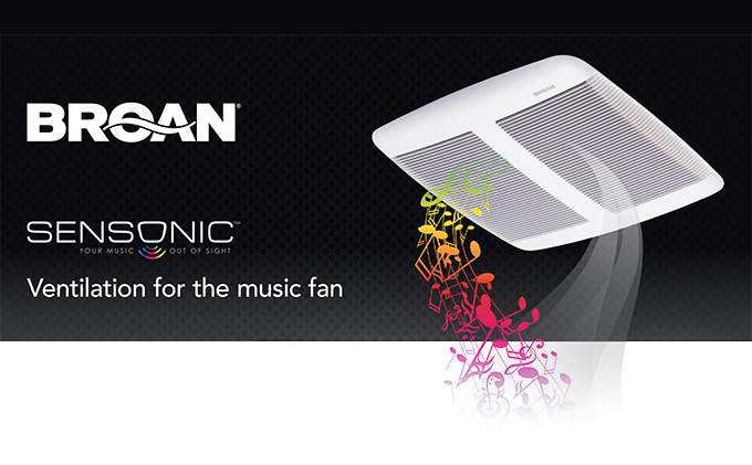 Broan Sensonic Wireless Bluetooth Speaker 110 CFM 1.0 Sones Bathroom Ceiling Fan 
