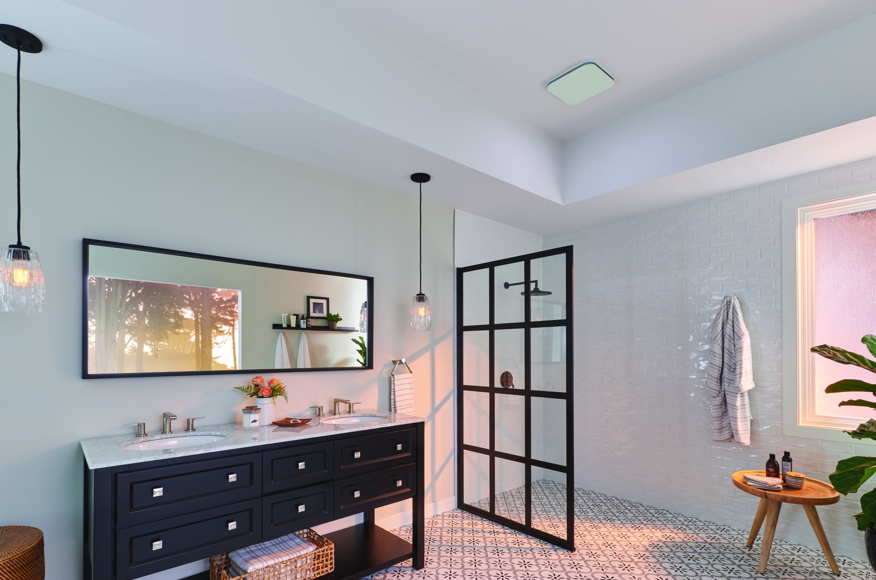 Bathroom exhaust fan installed in residential bathroom